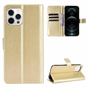 For iPhone 13 Pro Crazy Horse Texture Horizontal Flip Leather Case with Holder & Card Slots & Lanyard (Gold)