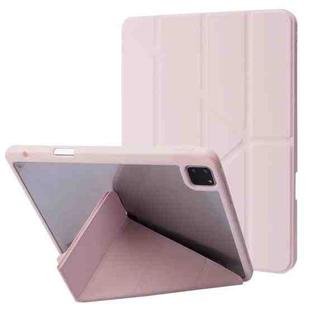 For iPad Pro 11 2022 / 2021 / 2020 / 2018 Deformation Transparent Acrylic Horizontal Flip PU Leather Tablet Case with Multi-folding Holder & Sleep / Wake-up Function & Pen Slot(Rose Gold)