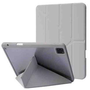 Deformation Transparent Acrylic Horizontal Flip PU Leather Tablet Case with Multi-folding Holder & Sleep / Wake-up Function & Pen Slot For iPad Pro 11.0 2021 / 2020 / 2018(Grey)