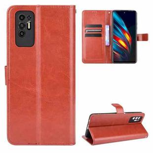 For Tecno Pova 2 Crazy Horse Texture Horizontal Flip Leather Case with Holder & Card Slots & Lanyard(Brown)