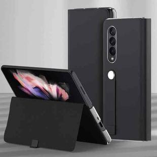 For Samsung Galaxy Z Fold3 5G Plain Leather Horizontal Flip Leather Case with Holder(Black)