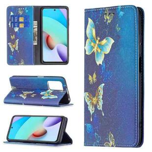For Xiaomi Redmi 10 Colored Drawing Pattern Invisible Magnetic Horizontal Flip PU Leather Case with Holder & Card Slots & Wallet(Gold Butterflies)
