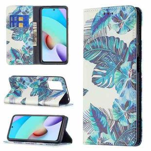 For Xiaomi Redmi 10 Colored Drawing Pattern Invisible Magnetic Horizontal Flip PU Leather Case with Holder & Card Slots & Wallet(Blue Leaves)