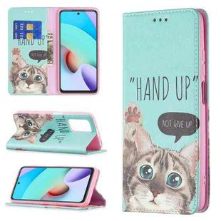 For Xiaomi Redmi 10 Colored Drawing Pattern Invisible Magnetic Horizontal Flip PU Leather Case with Holder & Card Slots & Wallet(Cat)