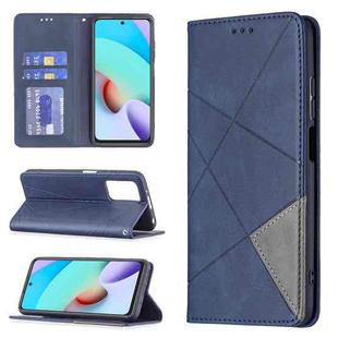 For Xiaomi Redmi 10 Rhombus Texture Horizontal Flip Magnetic Leather Case with Holder & Card Slots(Blue)