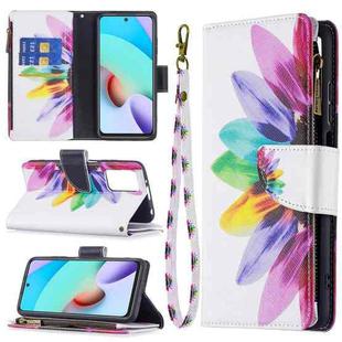 For Xiaomi Redmi 10 Colored Drawing Pattern Zipper Horizontal Flip Leather Case with Holder & Card Slots & Wallet(Sun Flower)