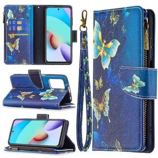 For Xiaomi Redmi 10 Colored Drawing Pattern Zipper Horizontal Flip Leather Case with Holder & Card Slots & Wallet(Gold Butterfly)