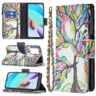 For Xiaomi Redmi 10 Colored Drawing Pattern Zipper Horizontal Flip Leather Case with Holder & Card Slots & Wallet(Tree)