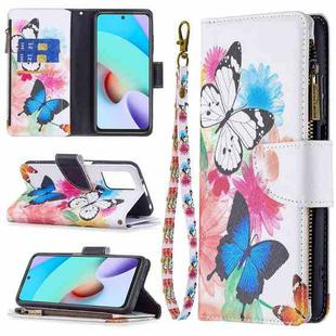 For Xiaomi Redmi 10 Colored Drawing Pattern Zipper Horizontal Flip Leather Case with Holder & Card Slots & Wallet(Two Butterflies)