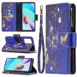 For Xiaomi Redmi 10 Colored Drawing Pattern Zipper Horizontal Flip Leather Case with Holder & Card Slots & Wallet(Purple Butterfly)