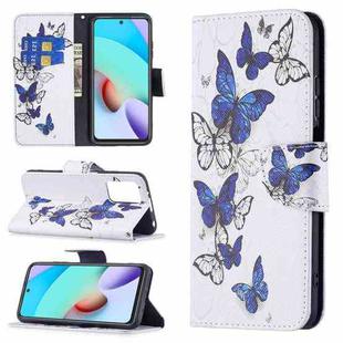 For Xiaomi Redmi 10 Colored Drawing Pattern Horizontal Flip Leather Case with Holder & Card Slots & Wallet(Blue Butterflies)