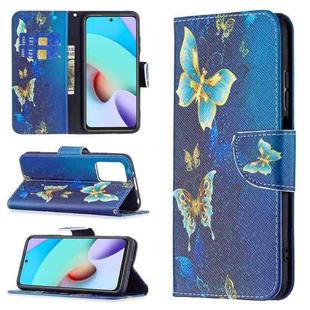 For Xiaomi Redmi 10 Colored Drawing Pattern Horizontal Flip Leather Case with Holder & Card Slots & Wallet(Gold Butterfly)