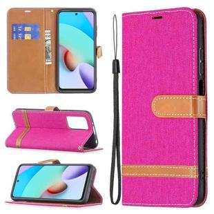 For Xiaomi Redmi 10 Color Matching Denim Texture Leather Case with Holder & Card Slots & Wallet & Lanyard(Rose Red)