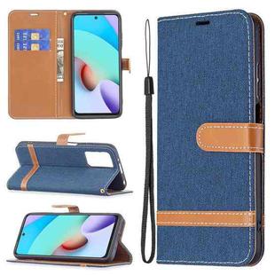 For Xiaomi Redmi 10 Color Matching Denim Texture Leather Case with Holder & Card Slots & Wallet & Lanyard(Dark Blue)