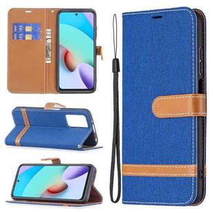 For Xiaomi Redmi 10 Color Matching Denim Texture Leather Case with Holder & Card Slots & Wallet & Lanyard(Royal Blue)