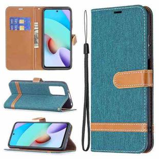 For Xiaomi Redmi 10 Color Matching Denim Texture Leather Case with Holder & Card Slots & Wallet & Lanyard(Green)