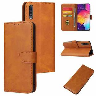 For Samsung Galaxy A50 Calf Texture Buckle Horizontal Flip Leather Case with Holder & Card Slots & Wallet(Khaki)