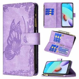 For Xiaomi Redmi 10 Flying Butterfly Embossing Pattern Zipper Horizontal Flip Leather Case with Holder & Card Slots & Wallet(Purple)