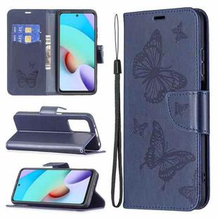 For Xiaomi Redmi 10 Two Butterflies Embossing Pattern Horizontal Flip Leather Case with Holder & Card Slot & Wallet & Lanyard(Dark Blue)