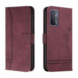 For OPPO A74 Retro Skin Feel Horizontal Flip Soft TPU + PU Leather Case with Holder & Card Slots & Photo Frame(Wine Red)
