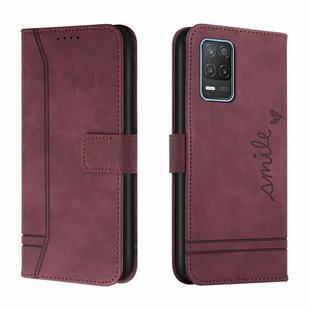 For OPPO Realme 8 5G Retro Skin Feel Horizontal Flip Soft TPU + PU Leather Case with Holder & Card Slots & Photo Frame(Wine Red)