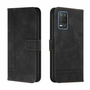 For OPPO Realme 8 5G Retro Skin Feel Horizontal Flip Soft TPU + PU Leather Case with Holder & Card Slots & Photo Frame(Black)