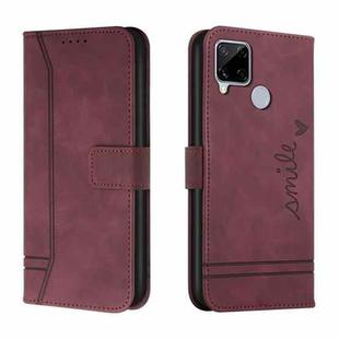 For OPPO Realme C15 Retro Skin Feel Horizontal Flip Soft TPU + PU Leather Case with Holder & Card Slots & Photo Frame(Wine Red)