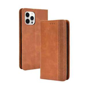 For iPhone 13 Magnetic Buckle Retro Pattern Horizontal Flip Leather Case with Holder & Card Slot & Wallet(Brown)
