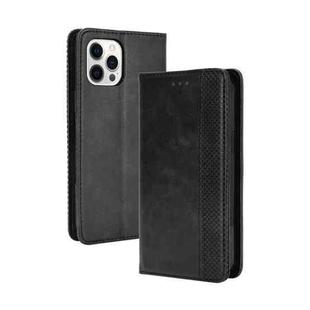 For iPhone 13 Pro Max Magnetic Buckle Retro Pattern Horizontal Flip Leather Case with Holder & Card Slot & Wallet (Black)