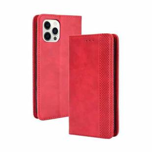 For iPhone 13 Pro Max Magnetic Buckle Retro Pattern Horizontal Flip Leather Case with Holder & Card Slot & Wallet (Red)