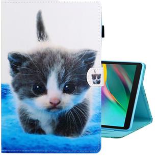 For Galaxy Tab A 8.0 (2019) / T290 Colored Drawing Horizontal Flip PU Leather Case with Holder & Card Slot(Blue White Cat)