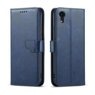 For iPhone XR Calf Texture Buckle Horizontal Flip Leather Case with Holder & Card Slots & Wallet(Blue)