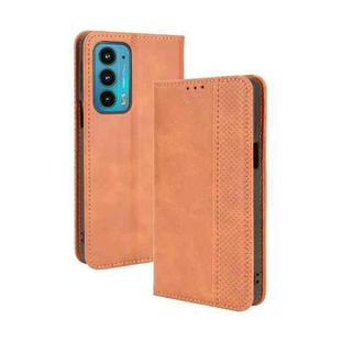 For Motorola Edge 20 Magnetic Buckle Retro Pattern Horizontal Flip Leather Case with Holder & Card Slot & Wallet(Brown)