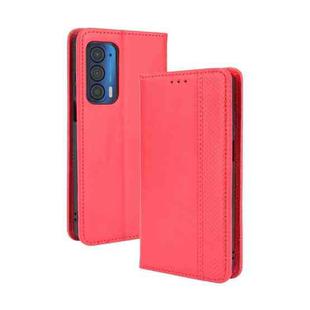 For Motorola Edge 2021 Magnetic Buckle Retro Pattern Horizontal Flip Leather Case with Holder & Card Slot & Wallet(Red)