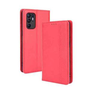 For OPPO Reno6 4G Magnetic Buckle Retro Pattern Horizontal Flip Leather Case with Holder & Card Slot & Wallet(Red)