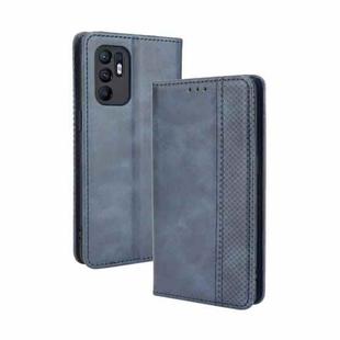 For OPPO Reno6 4G Magnetic Buckle Retro Pattern Horizontal Flip Leather Case with Holder & Card Slot & Wallet(Blue)