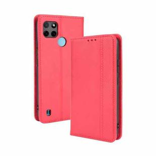 For OPPO Realme C21Y Magnetic Buckle Retro Pattern Horizontal Flip Leather Case with Holder & Card Slot & Wallet(Red)