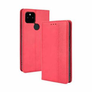 For Google Pixel 5a 5G Magnetic Buckle Retro Pattern Horizontal Flip Leather Case with Holder & Card Slot & Wallet(Red)