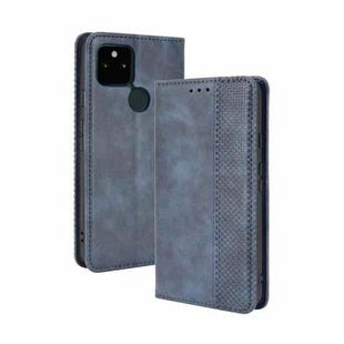 For Google Pixel 5a 5G Magnetic Buckle Retro Pattern Horizontal Flip Leather Case with Holder & Card Slot & Wallet(Blue)