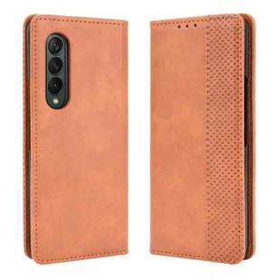 For Samsung Galaxy Z Fold3 5G Magnetic Buckle Retro Pattern Horizontal Flip Leather Case with Holder & Card Slot & Wallet(Brown)