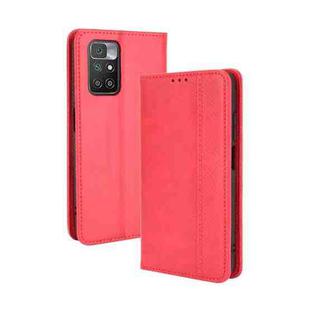 For Xiaomi Redmi 10 Magnetic Buckle Retro Pattern Horizontal Flip Leather Case with Holder & Card Slot & Wallet(Red)