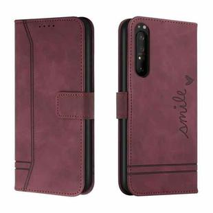 For Sony Xperia 1 III Retro Skin Feel Horizontal Flip Soft TPU + PU Leather Case with Holder & Card Slots & Photo Frame(Wine Red)