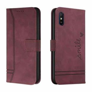 For Xiaomi Redmi 9A Retro Skin Feel Horizontal Flip Soft TPU + PU Leather Case with Holder & Card Slots & Photo Frame(Wine Red)