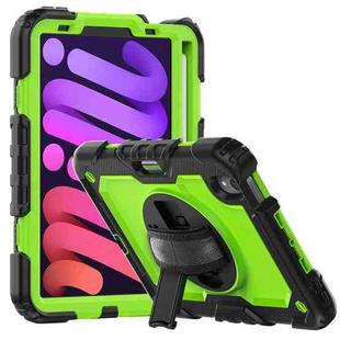 For iPad mini 6 Shockproof Silicone + PC Protective Tablet Case with Holder & Shoulder Strap & Pen Slot(Yellow Green + Black)