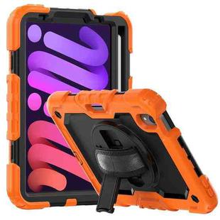 For iPad mini 6 Shockproof Silicone + PC Protective Tablet Case with Holder & Shoulder Strap & Pen Slot(Black + Orange)