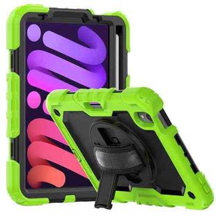 For iPad mini 6 Shockproof Silicone + PC Protective Tablet Case with Holder & Shoulder Strap & Pen Slot(Black + Yellow Green)