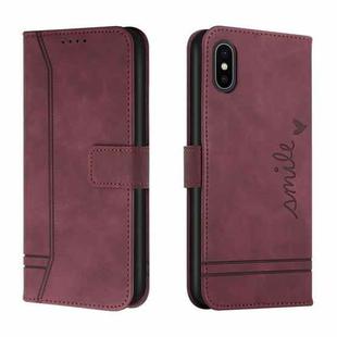 Retro Skin Feel Horizontal Flip Soft TPU + PU Leather Case with Holder & Card Slots & Photo Frame For iPhone X / XS(Wine Red)