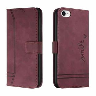 For iPhone SE 2022 / SE 2020 / 8 / 7 Retro Skin Feel Horizontal Flip Soft TPU + PU Leather Case with Holder & Card Slots & Photo Frame(Wine Red)