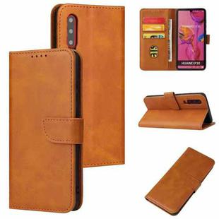 For Huawei P30 Calf Texture Buckle Horizontal Flip Leather Case with Holder & Card Slots & Wallet(Khaki)
