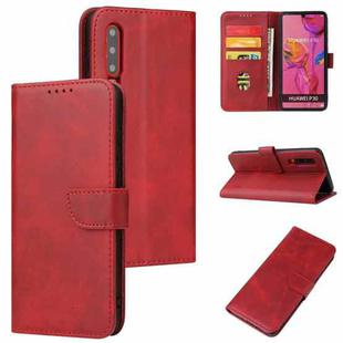 For Huawei P30 Calf Texture Buckle Horizontal Flip Leather Case with Holder & Card Slots & Wallet(Red)